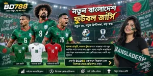 BD788 sportsbook platform featuring the new Bangladesh national football squad apparel and live betting odds for the SAFF Championship