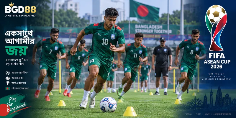 BGD88 sports betting interface displaying exclusive odds, fixture analysis, and expert predictions for the Bangladesh national football team at the FIFA ASEAN Cup 2026